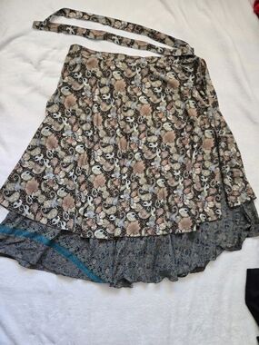 Reversible Paisley-Print Layered Midi Wrap Skirt